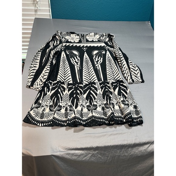 NWT Farm Rio Women's Macaw Elegance‎ Black/White Mini-Dress L - Picture 10 of 11